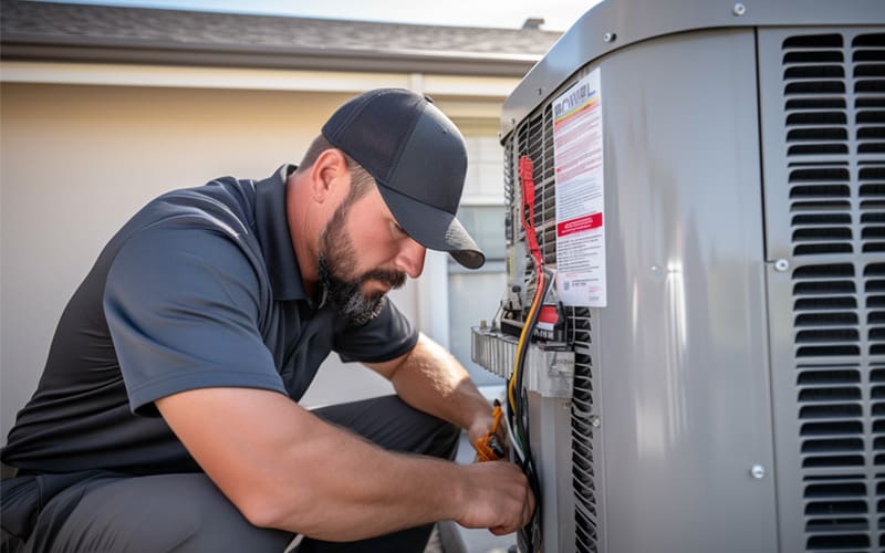 Technician replacing an air conditioning unit
