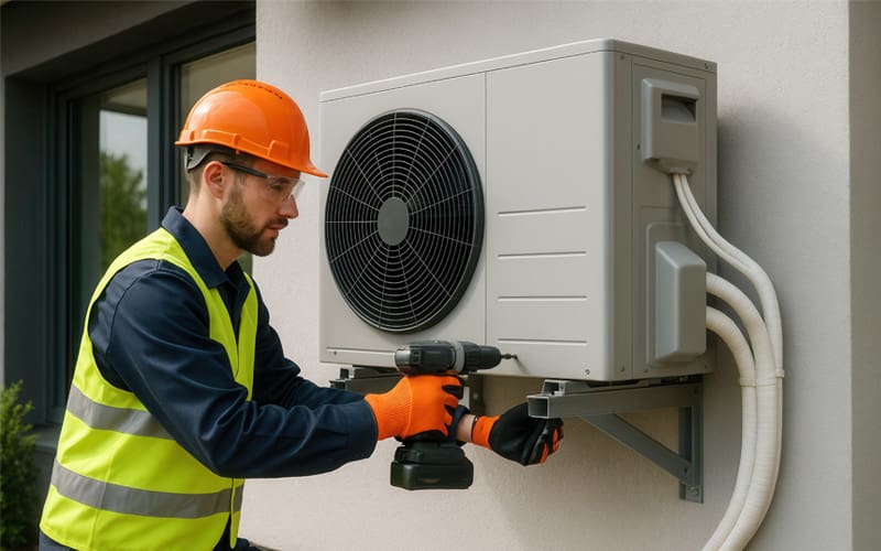 HVAC technician installing a new heat pump in St. Louis